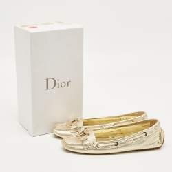 Pre Owned Dior Gold Leather CD Logo Slip On Loafers Size 39