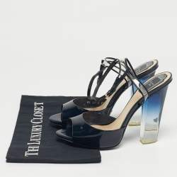 Pre Owned Dior Navy Blue Patent Leather Ankle Strap Sandals Size 37