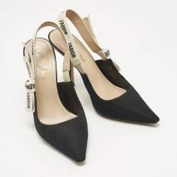 Pre Owned Dior Black Canvas J'Adior Slingback Pumps Size 37