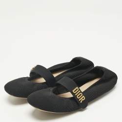 مملوكة مسبقًا Dior Black Knit Fabric Mary Jane Ballet Flats Size 37.5