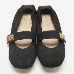 مملوكة مسبقًا Dior Black Knit Fabric Mary Jane Ballet Flats Size 37.5