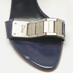 Pre Owned Dior Navy Blue Leather Open Toe Ankle Strap Sandals Size 35