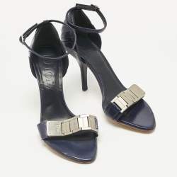Pre Owned Dior Navy Blue Leather Open Toe Ankle Strap Sandals Size 35