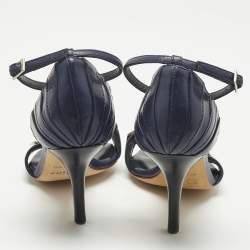 Pre Owned Dior Navy Blue Leather Open Toe Ankle Strap Sandals Size 35