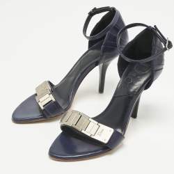 Pre Owned Dior Navy Blue Leather Open Toe Ankle Strap Sandals Size 35