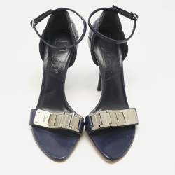 Pre Owned Dior Navy Blue Leather Open Toe Ankle Strap Sandals Size 35