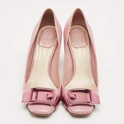Pre Owned Dior Pale Pink Leather Buckle Detail Pumps Size 37.5