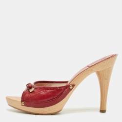 Pre Owned Dior Red Patent and Leather Slide Sandals Size 37.5