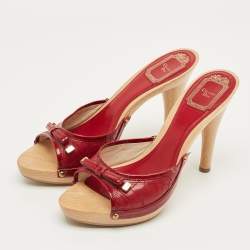 Pre Owned Dior Red Patent and Leather Slide Sandals Size 37.5