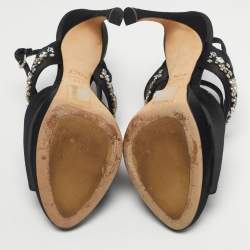 Pre Owned Dior Black Satin Crystal Embellished Ankle Strap Sandals Size 37.5