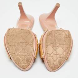 Pre Owned Dior Beige Patent Leather Idyll Studded Slide Sandals Size 38.5