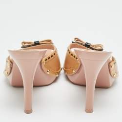 Pre Owned Dior Beige Patent Leather Idyll Studded Slide Sandals Size 38.5