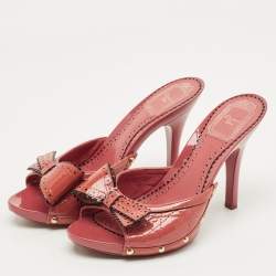 Pre Owned Dior Pink Patent Leather Bow Slide Sandals Size 37.5