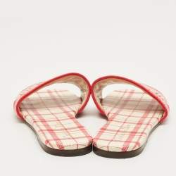 Pre Owned Dior Red/White Embroidered Canvas Dway Flat Slides Size 38