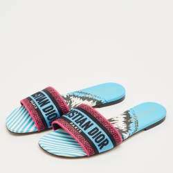 Pre Owned Dior Multicolor Logo Embroidered Canvas Dway Flat Slides Size 37.5