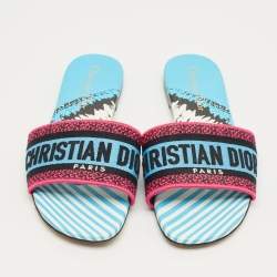 Pre Owned Dior Multicolor Logo Embroidered Canvas Dway Flat Slides Size 37.5
