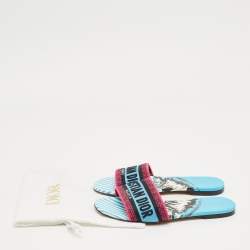 Pre Owned Dior Multicolor Logo Embroidered Canvas Dway Flat Slides Size 37.5
