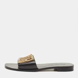 Pre Owned Dior Black Leather Dior Evolution Flat Slides Size 38