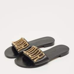 Pre Owned Dior Black Leather Dior Evolution Flat Slides Size 38