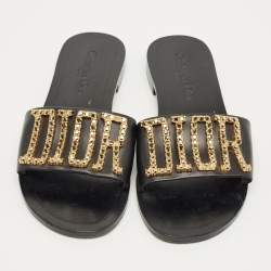Pre Owned Dior Black Leather Dior Evolution Flat Slides Size 38