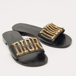 Pre Owned Dior Black Leather Dior Evolution Flat Slides Size 38