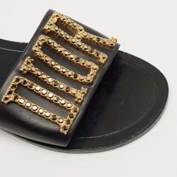 Pre Owned Dior Black Leather Dior Evolution Flat Slides Size 38