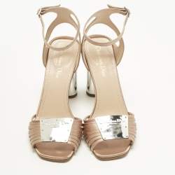 Pre Owned Dior Beige Satin Ankle Strap Block Heel Sandals Size 39