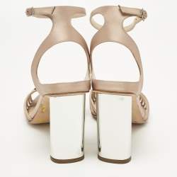 Pre Owned Dior Beige Satin Ankle Strap Block Heel Sandals Size 39