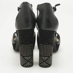 Pre Owned Dior Black Leather and Suede Rainbow Stellar Ankle Strap Sandals Size 39.5