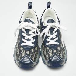 Pre Owned Dior Blue Oblique Fabric and Rubber Dior Vibe Sneakers Size 37.5