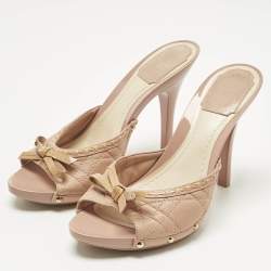 Pre Owned Dior Pink Leather Idyll Slide Sandals Size 37.5