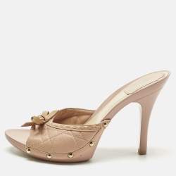 Pre Owned Dior Pink Leather Idyll Slide Sandals Size 37.5