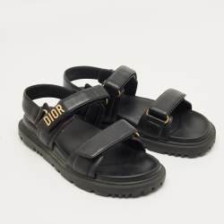Pre Owned Dior Black Leather DiorAct Slingback Sandals Size 39.5