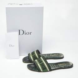 Pre Owned Dior Green Canvas Dway Flat Slides Size 38