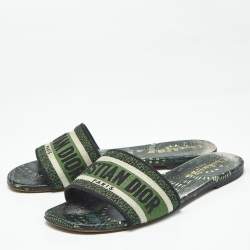 Pre Owned Dior Green Canvas Dway Flat Slides Size 38