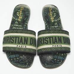 Pre Owned Dior Green Canvas Dway Flat Slides Size 38