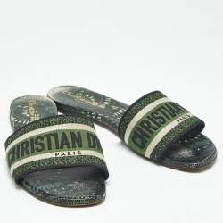 Pre Owned Dior Green Canvas Dway Flat Slides Size 38