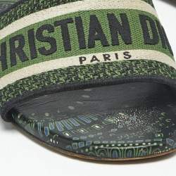 Pre Owned Dior Green Canvas Dway Flat Slides Size 38