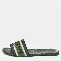Pre Owned Dior Green Canvas Dway Flat Slides Size 38