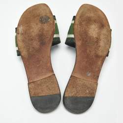 Pre Owned Dior Green Canvas Dway Flat Slides Size 38