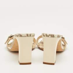 Pre Owned Dior Beige Coated Canvas Flower Embroidered Slide Sandals Size 37