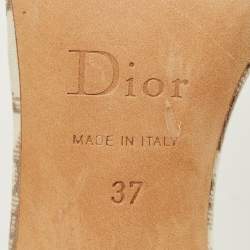 Pre Owned Dior Beige Coated Canvas Flower Embroidered Slide Sandals Size 37