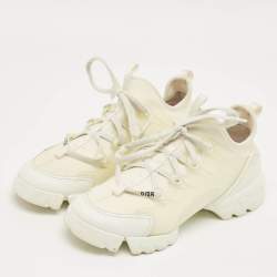 Pre Owned Dior White Fabric and PVC D-Connect Lace Up Sneakers Size 37