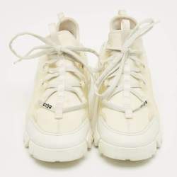 Pre Owned Dior White Fabric and PVC D-Connect Lace Up Sneakers Size 37