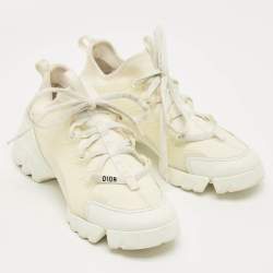 Pre Owned Dior White Fabric and PVC D-Connect Lace Up Sneakers Size 37