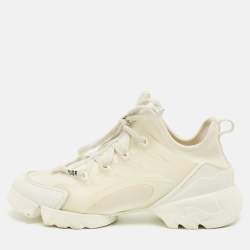 Pre Owned Dior White Fabric and PVC D-Connect Lace Up Sneakers Size 37