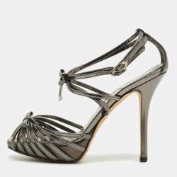 Pre Owned Dior Dark Grey Leather Strappy Bow Platform Sandals Size 36