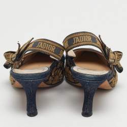 Pre Owned Dior Navy Blue/Yellow Embroidered Canvas J'Adior Slingback Pumps Size 38