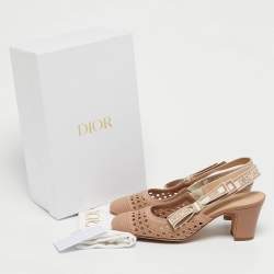 Pre Owned Dior Beige Cannage Fabric D-moi Slingback Pumps Size 38.5