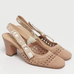 Pre Owned Dior Beige Cannage Fabric D-moi Slingback Pumps Size 38.5